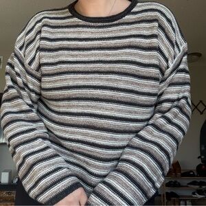 Vintage Y2K Men's Oversized Striped Sweater - Neutral Minimalist True Vintage